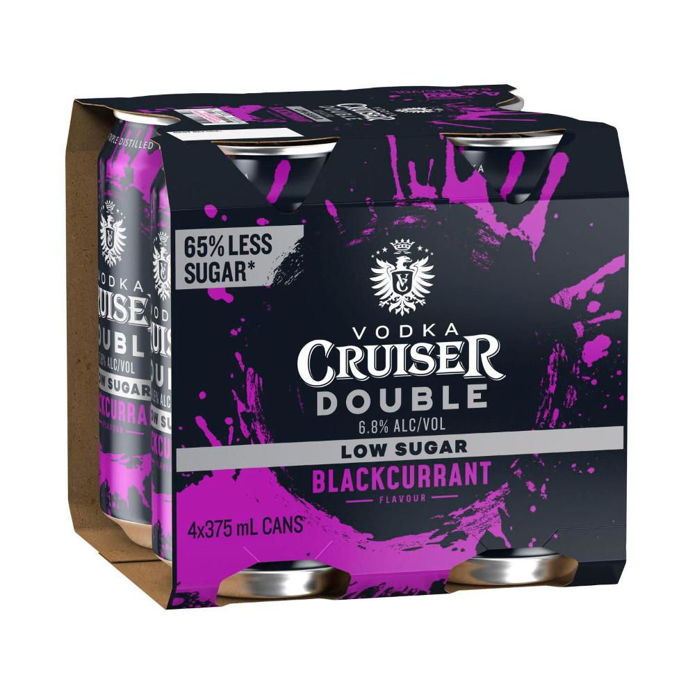 Vodka Cruiser Double Blackcurrant Low Sugar Can 375mL 4 Pack