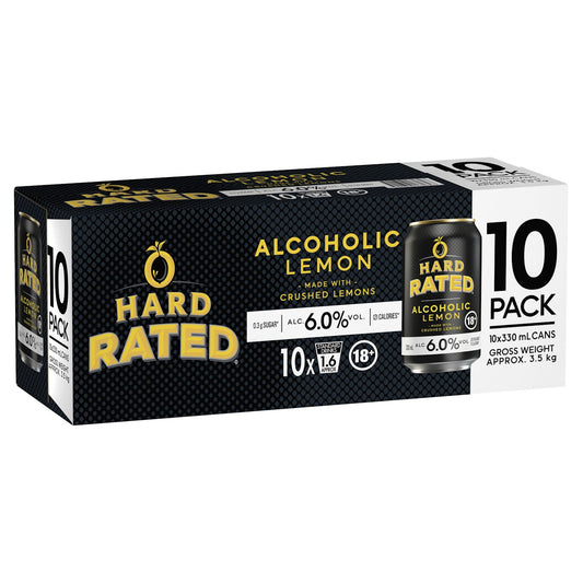 Hard Rated Alcoholic Lemon 6% Can 330mL 10 Pack