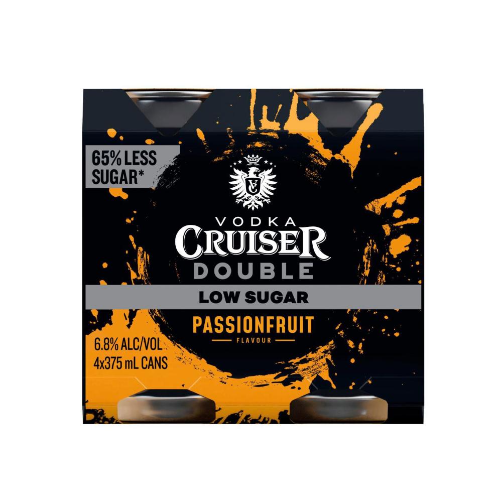 Vodka Cruiser Double Passionfruit Low Sugar Can 375mL 4 Pack