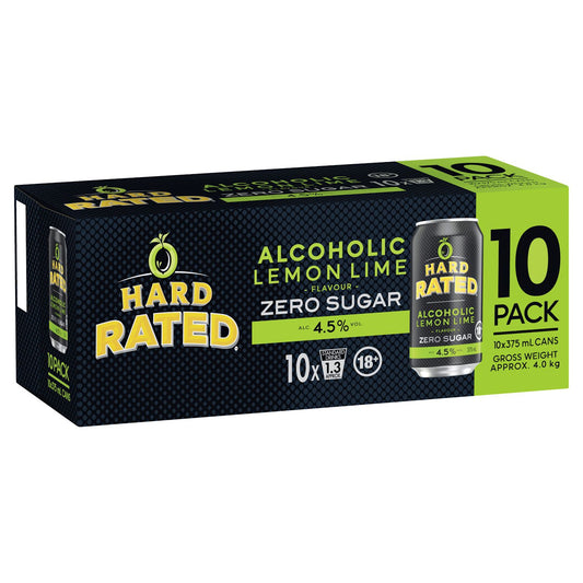Hard Rated Zero Sugar Zesty Lemon Lime Can 375mL 10 Pack