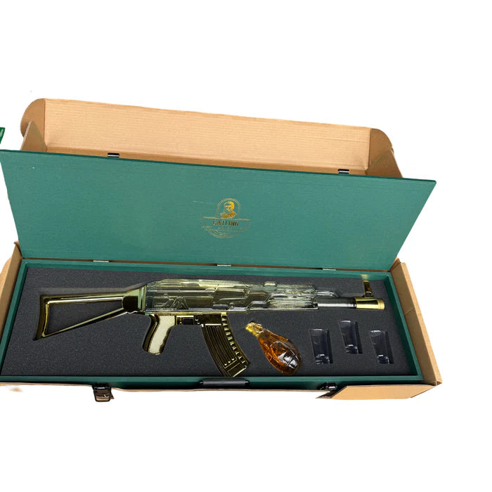 Gatling AK-47 Mexican Spirit Gold + Grenade and 3 Shot Glasses 700mL Easy Liquor