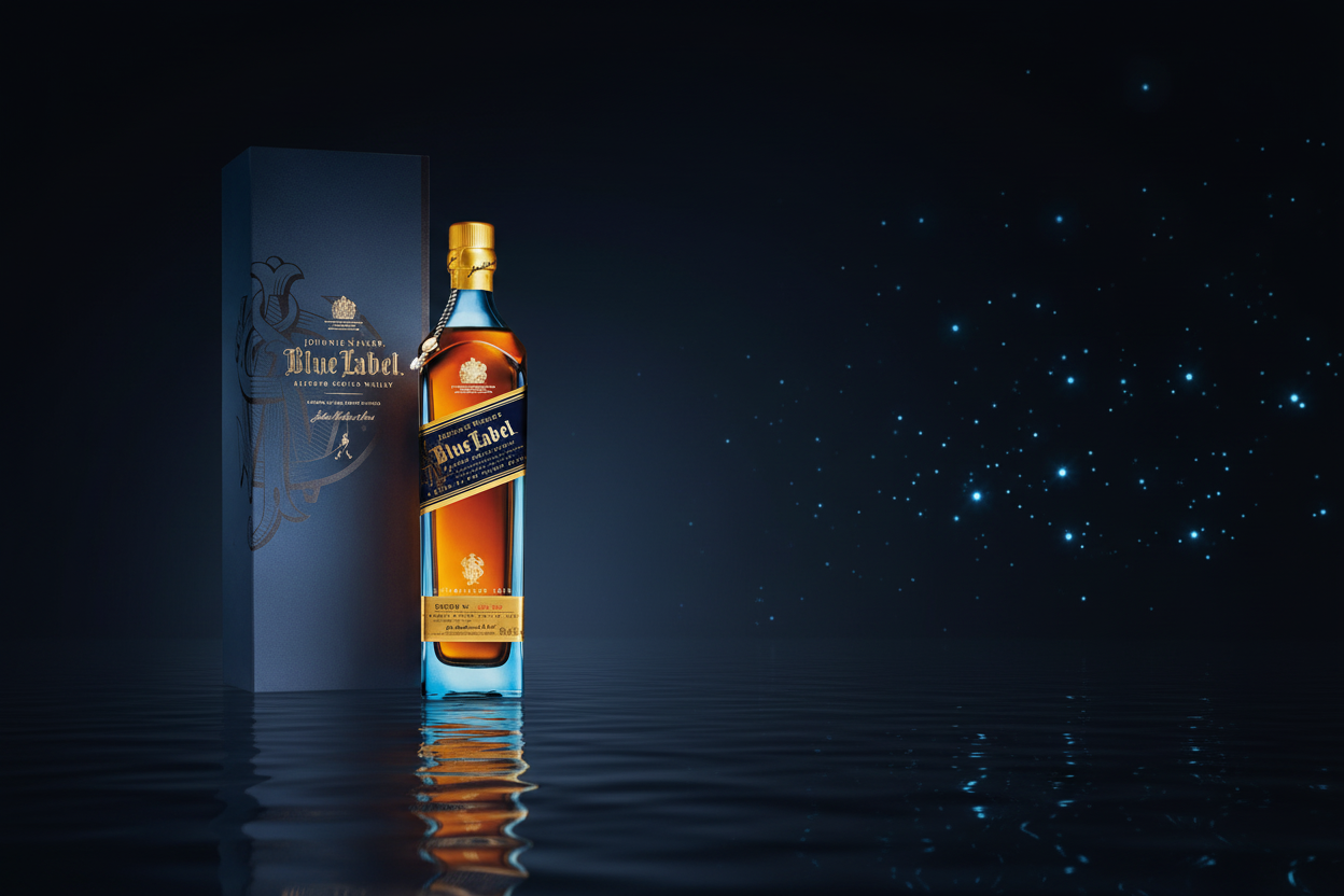 Ultra-luxurious Johnnie Walker Blue Label with water ripple effect